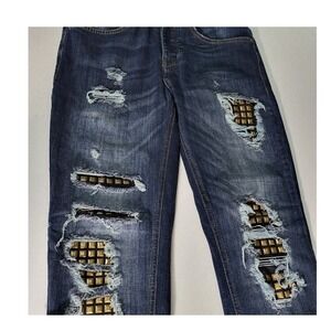 Y2K Zara Man Distressed Studded Jeans Ripped Punk Rock Style Denim Pants
